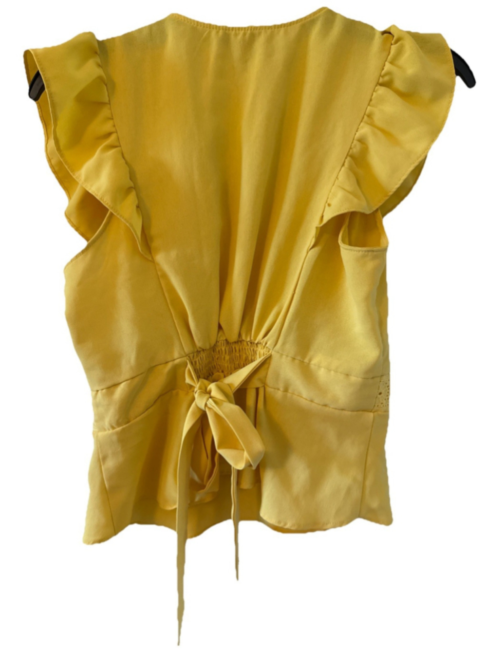 Milk & Honey Women’s V-neck Summer Yellow Top Flattering Sz Small Ruffle Sleeve - Picture 7 of 7